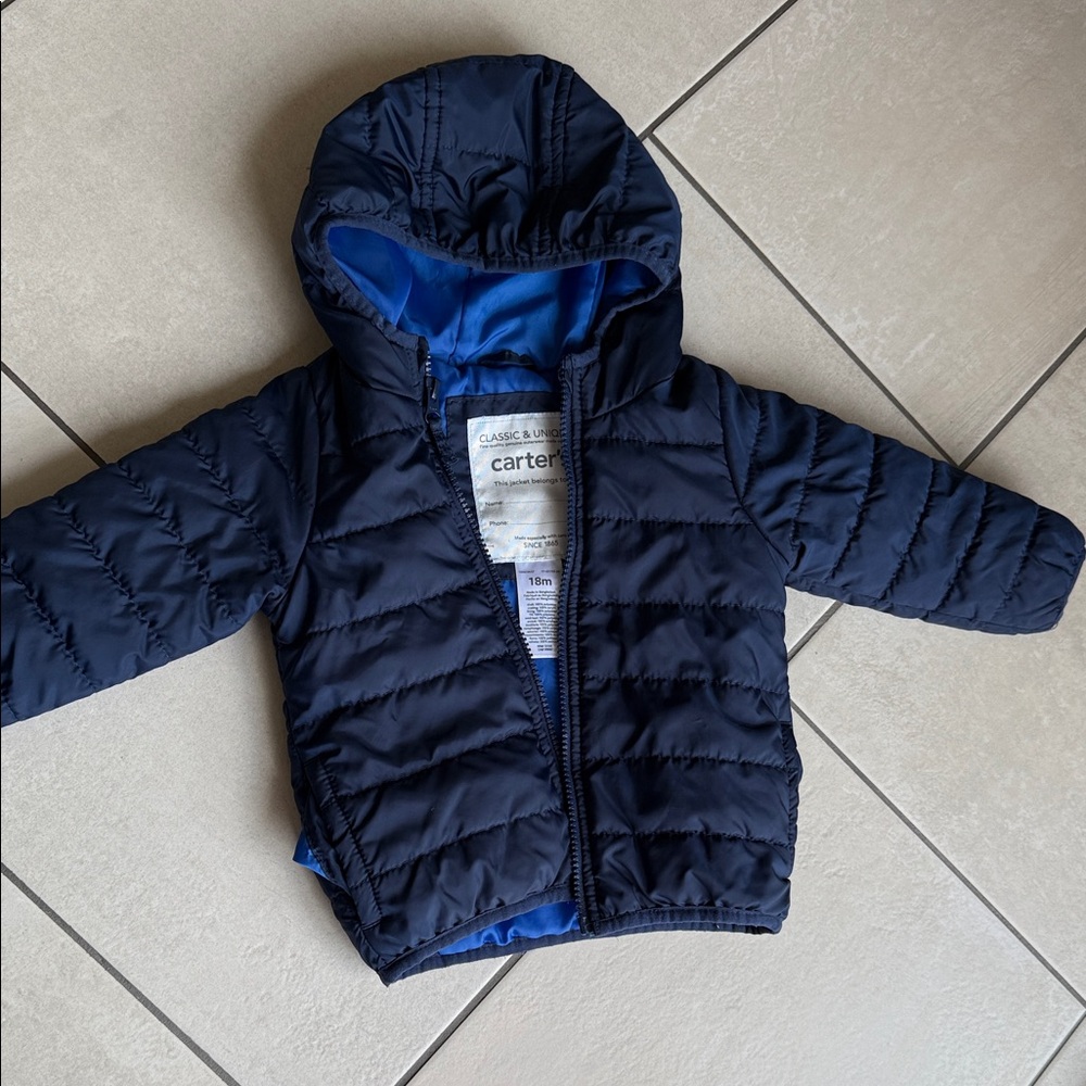 Carter's Dark Blue Quilted Jacket with Hood 18 months
